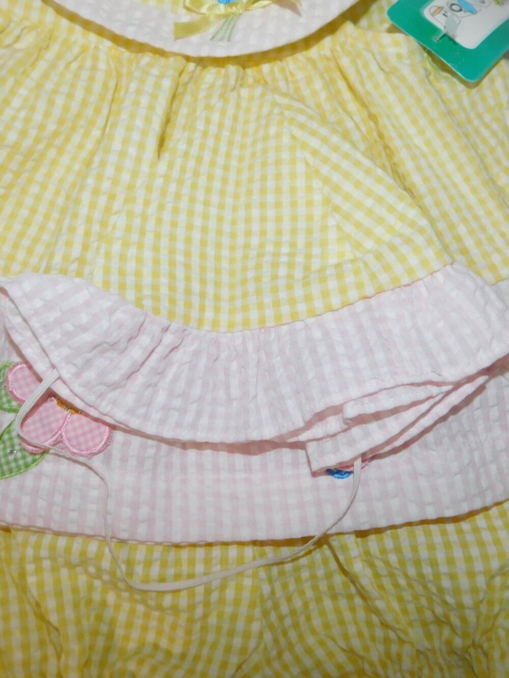 VTG Jo Joe Fashion Yellow Pink Sleeveless Dress Diaper cover & Hat NEW Butterfly - Picture 7 of 9